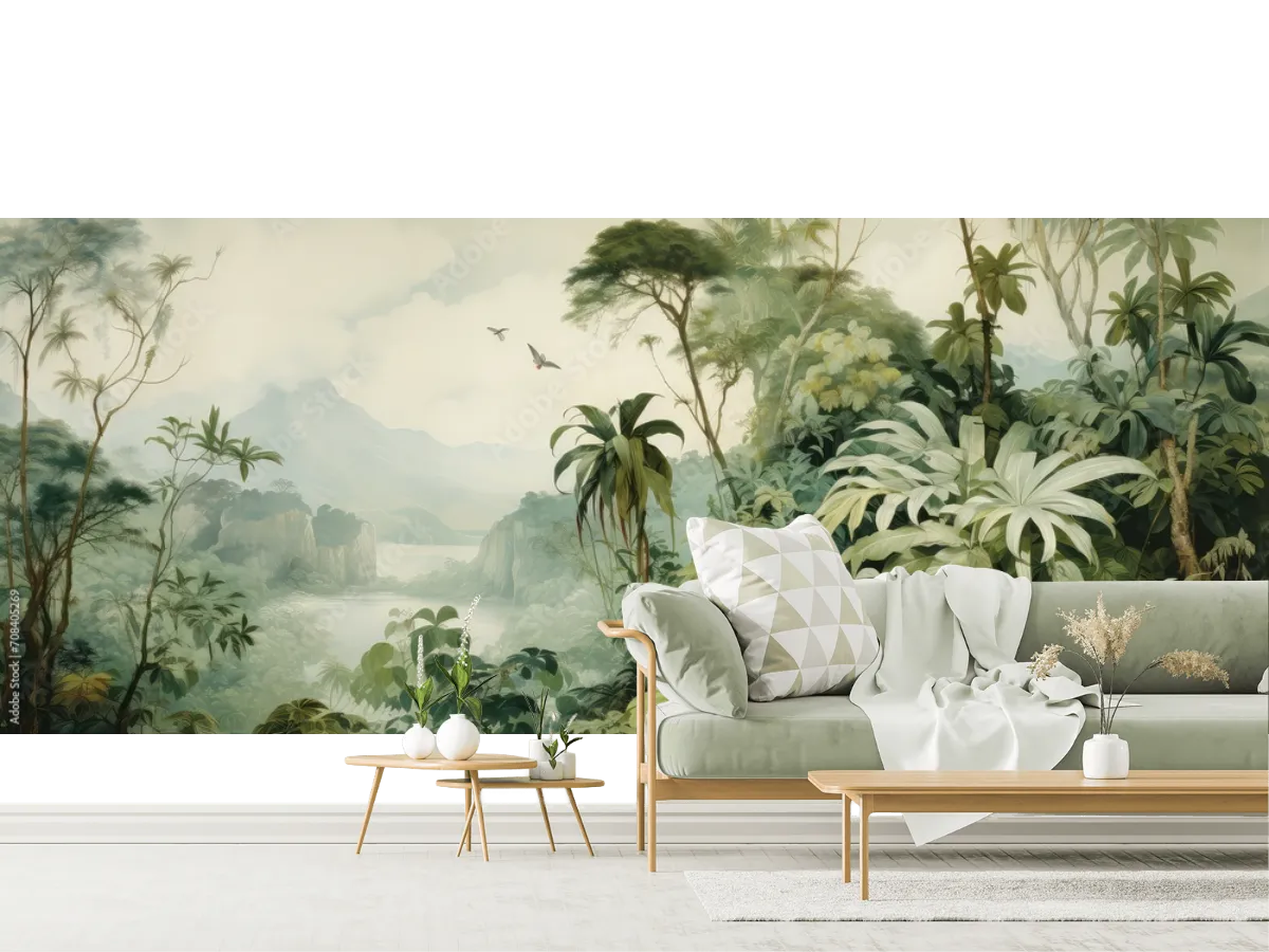 Mural Selva Esmeralda para Sala o Recámara, Vinil y Papel Tapiz Decorativo