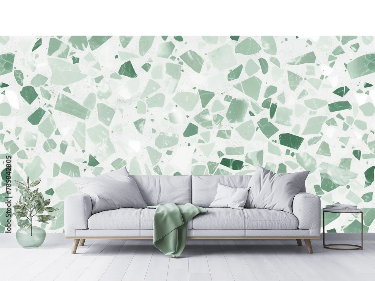 Mural Terrazo Verde Serenidad en Vinil Arquitectónico o Papel Tapiz