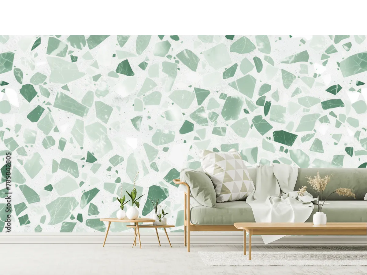 Mural Terrazo Verde Serenidad en Vinil Arquitectónico o Papel Tapiz