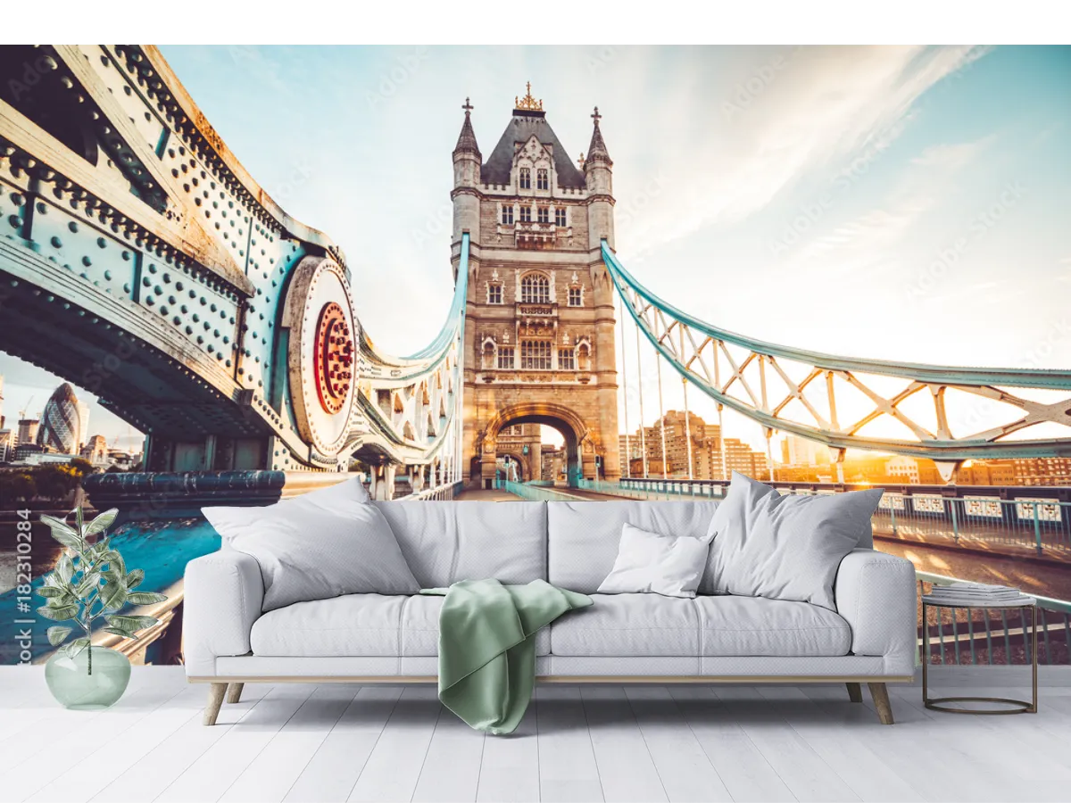 Mural Puente Sol Dorado Londres Vinil Arquitectónico o Papel Tapiz Decorativo