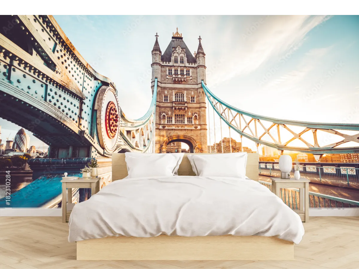 Mural Puente Sol Dorado Londres Vinil Arquitectónico o Papel Tapiz Decorativo