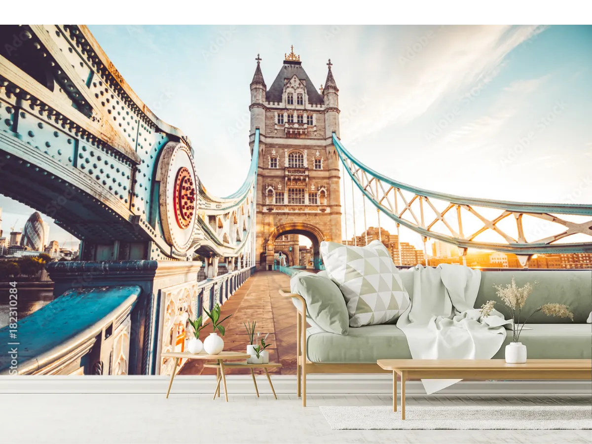 Mural Puente Sol Dorado Londres Vinil Arquitectónico o Papel Tapiz Decorativo