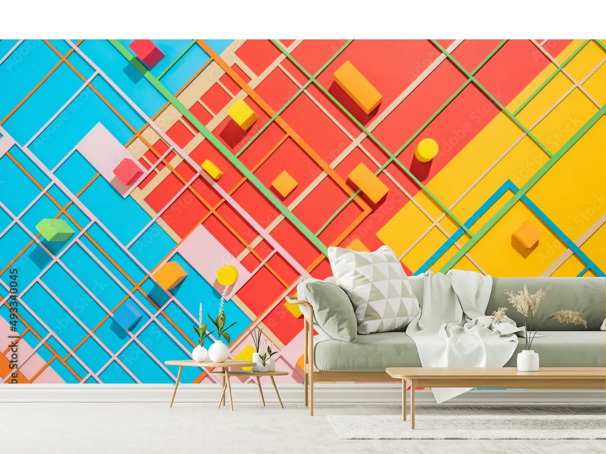 Mural Geométrico Prisma Urbano para Decoración de Pared en Vinil y Papel Tapiz