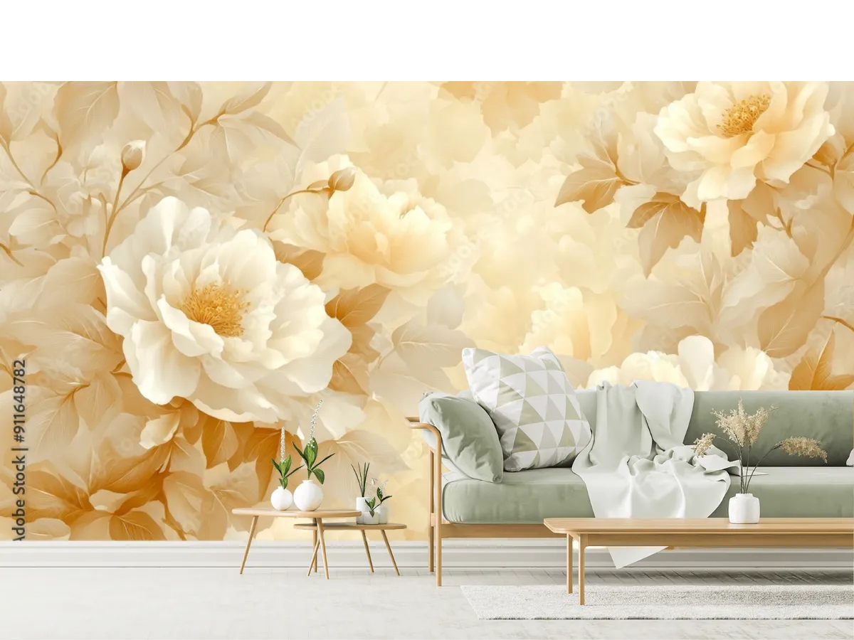 Elegant Beige Floral Pattern with Peonies
