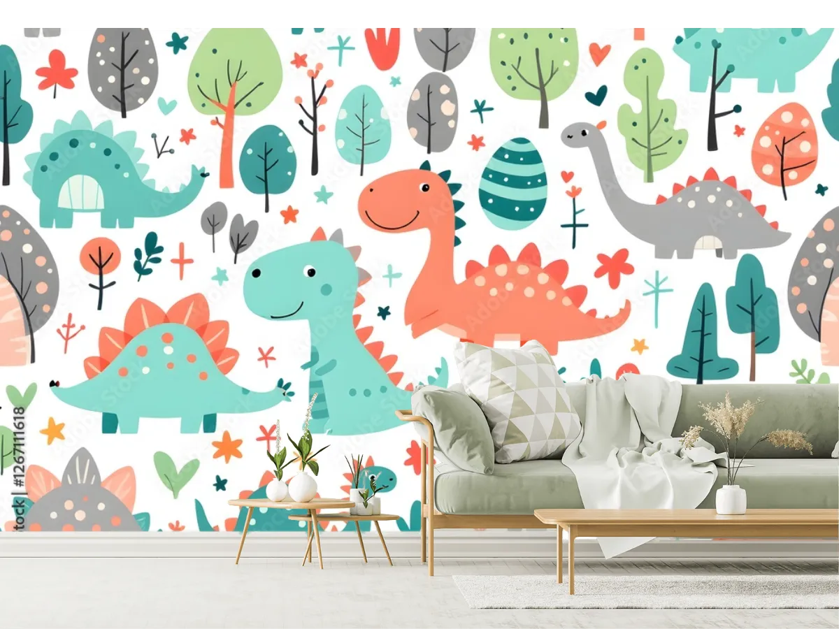 Fotomural Mural DinoAventura Infantil para Niños | Papel Tapiz Decorativo