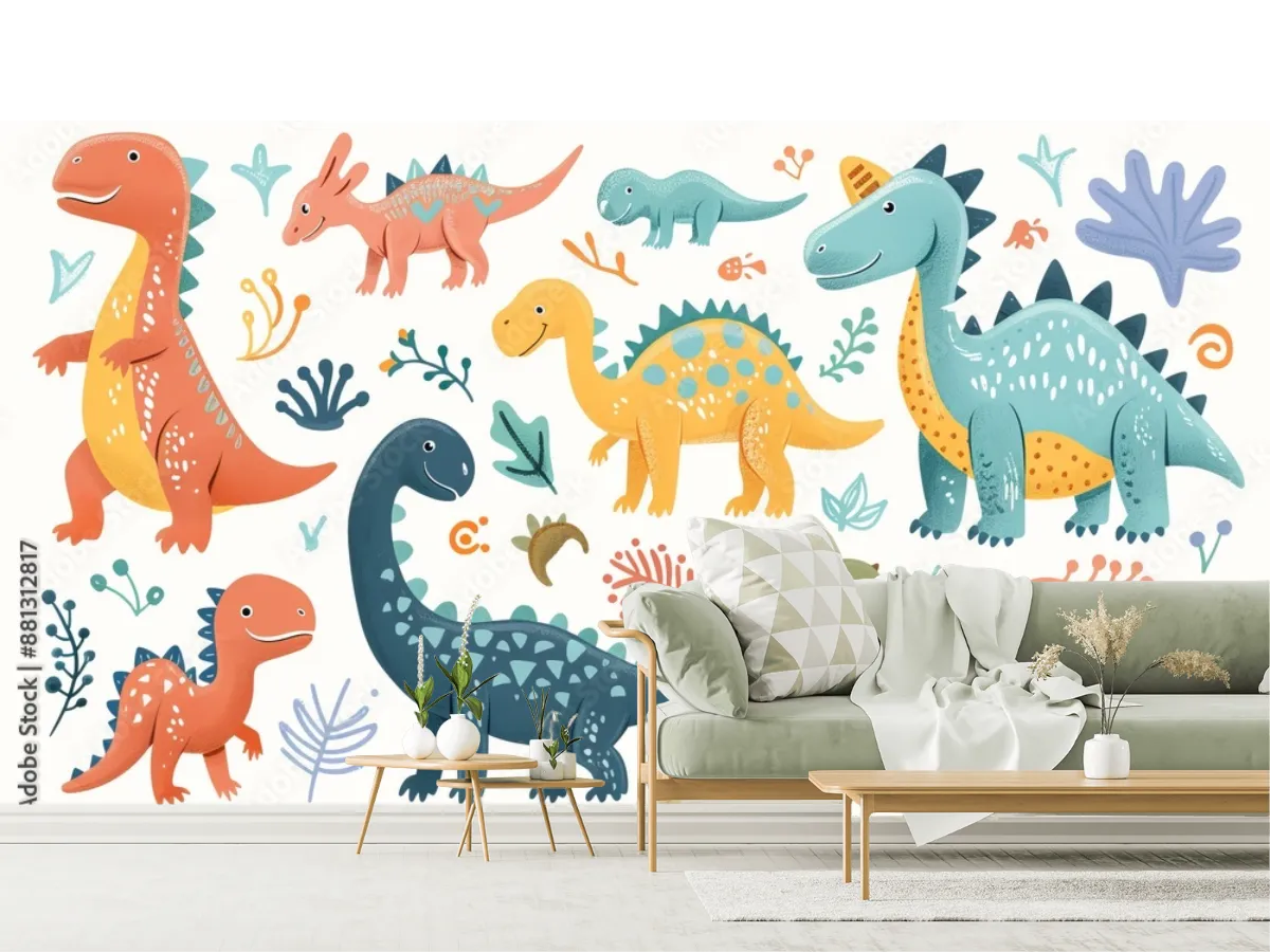 Mural Dino Diversión Infantil para pared – Fotomural decorativo en vinil, papel tapiz o contract
