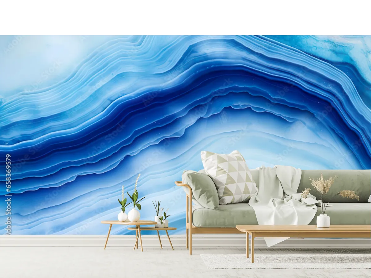 Mural Azul Profundo Oceánico para decoración de sala en vinil y papel tapiz