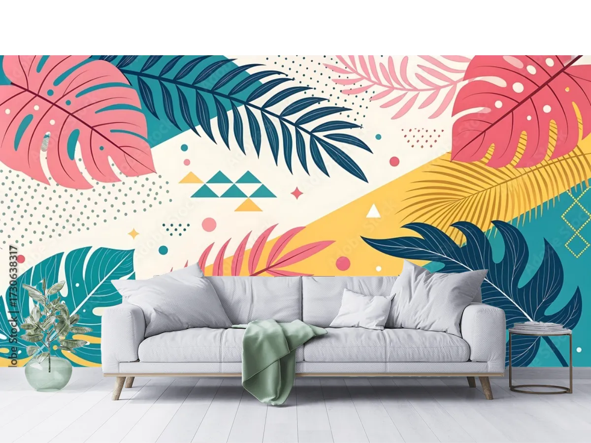 Mural Color Fiesta Tropical para Sala o Recámara - Vinil, Tapiz o Contract