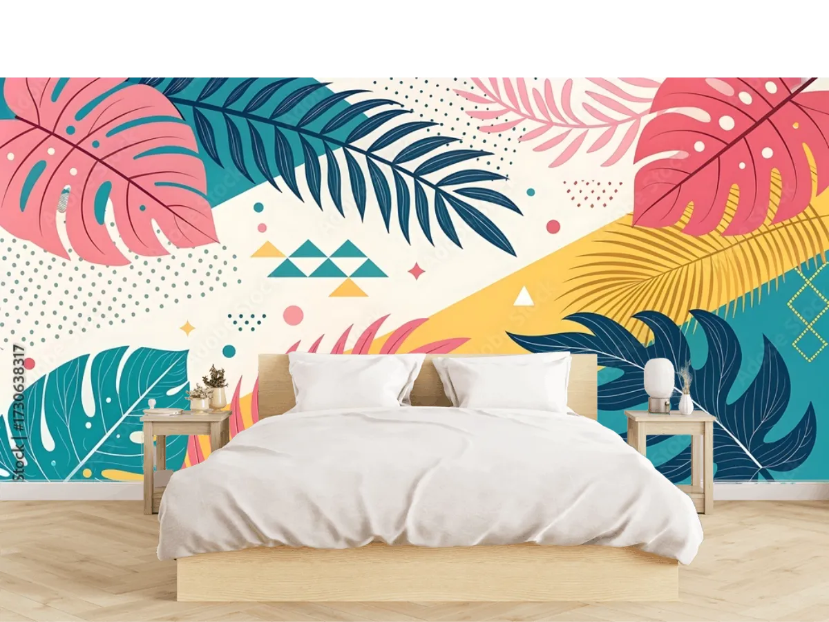 Mural Color Fiesta Tropical para Sala o Recámara - Vinil, Tapiz o Contract