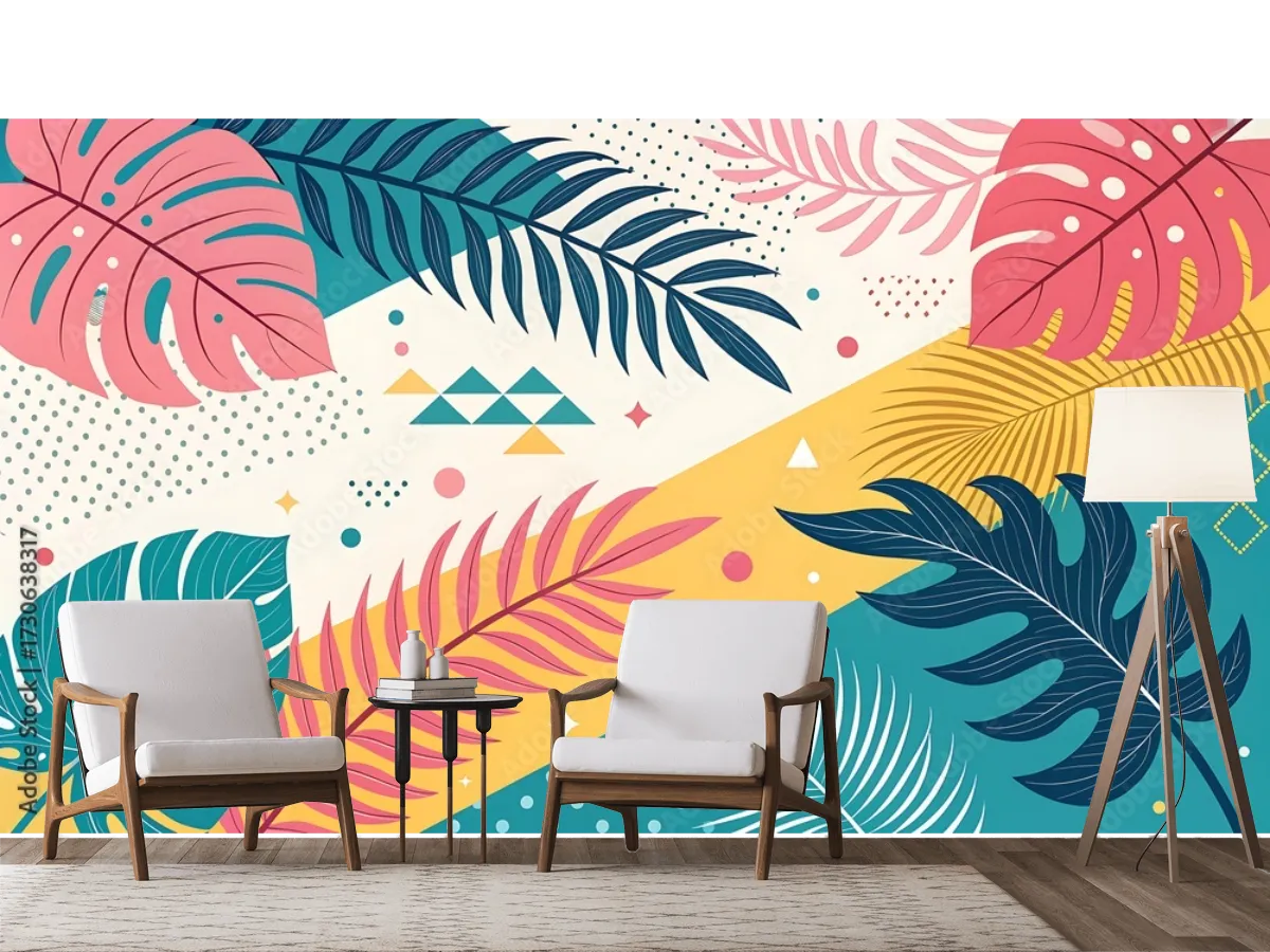 Mural Color Fiesta Tropical para Sala o Recámara - Vinil, Tapiz o Contract
