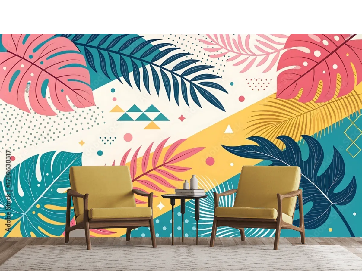 Mural Color Fiesta Tropical para Sala o Recámara - Vinil, Tapiz o Contract