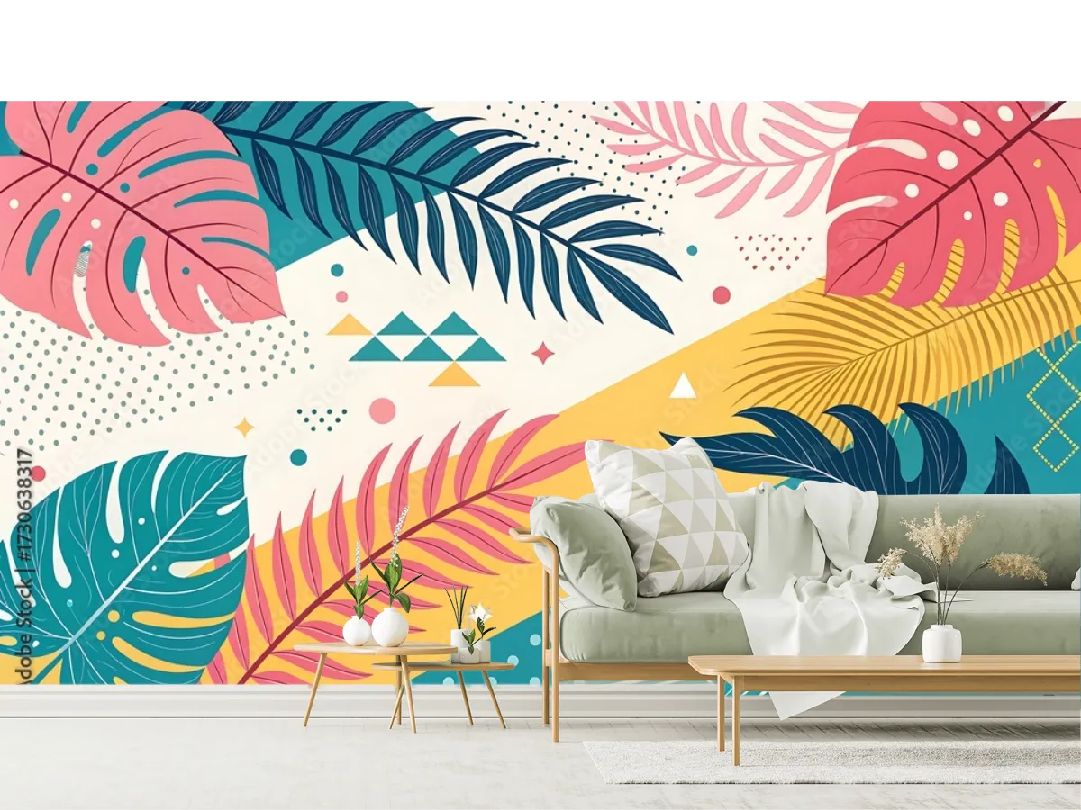 Mural Color Fiesta Tropical para Sala o Recámara - Vinil, Tapiz o Contract