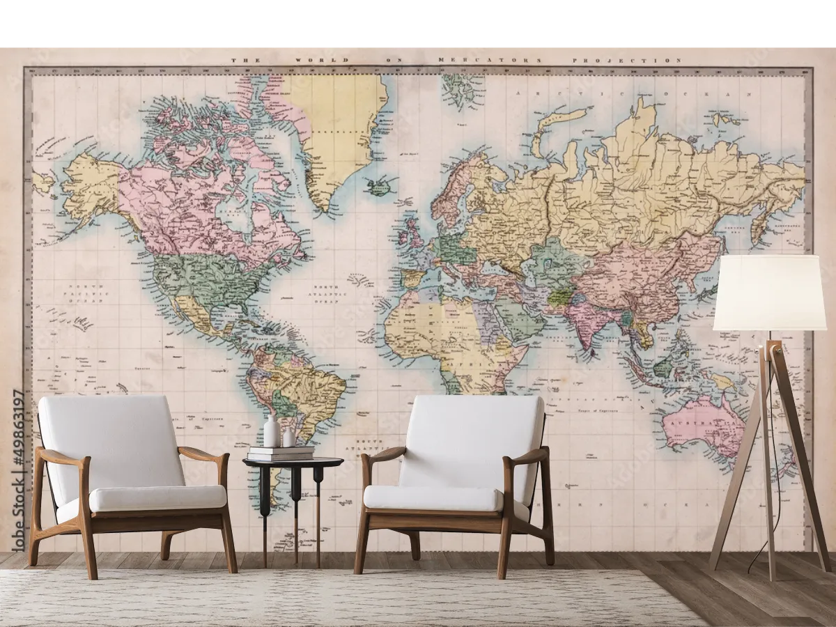 Mural Mapa Vintage del Mundo – Fotomural Decorativo para Pared