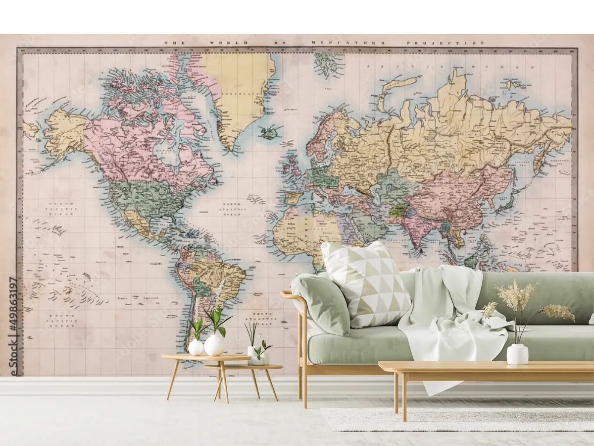 Mural Mapa Vintage del Mundo – Fotomural Decorativo para Pared