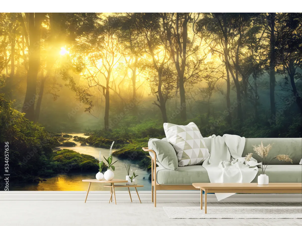 Mural Bosque Mágico al Amanecer para Decoración de Pared