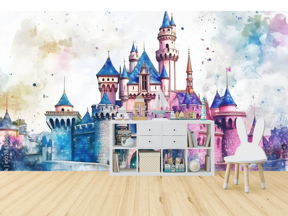 Mural Castillo de Ensueño Acuarela para Sala en Vinil Arquitectónico