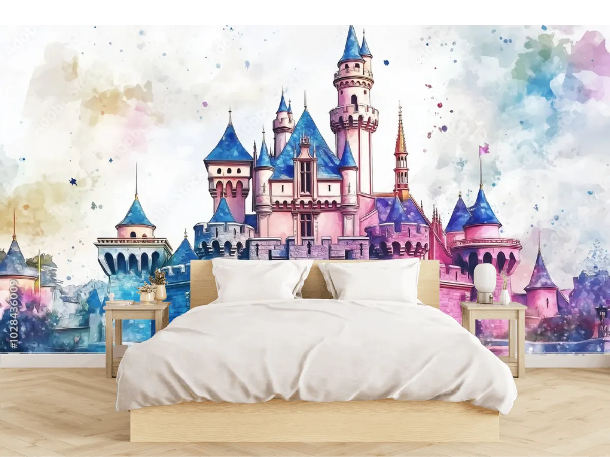Mural Castillo de Ensueño Acuarela para Sala en Vinil Arquitectónico
