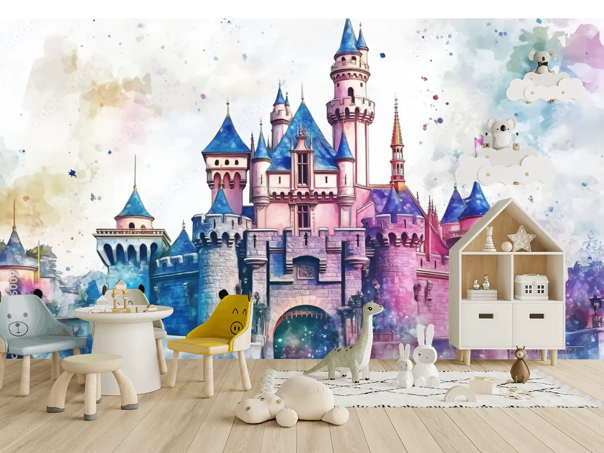Mural Castillo de Ensueño Acuarela para Sala en Vinil Arquitectónico