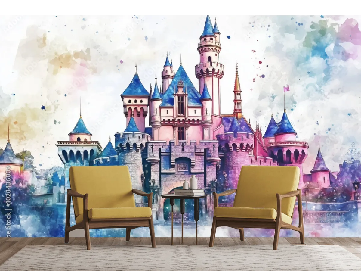 Mural Castillo de Ensueño Acuarela para Sala en Vinil Arquitectónico