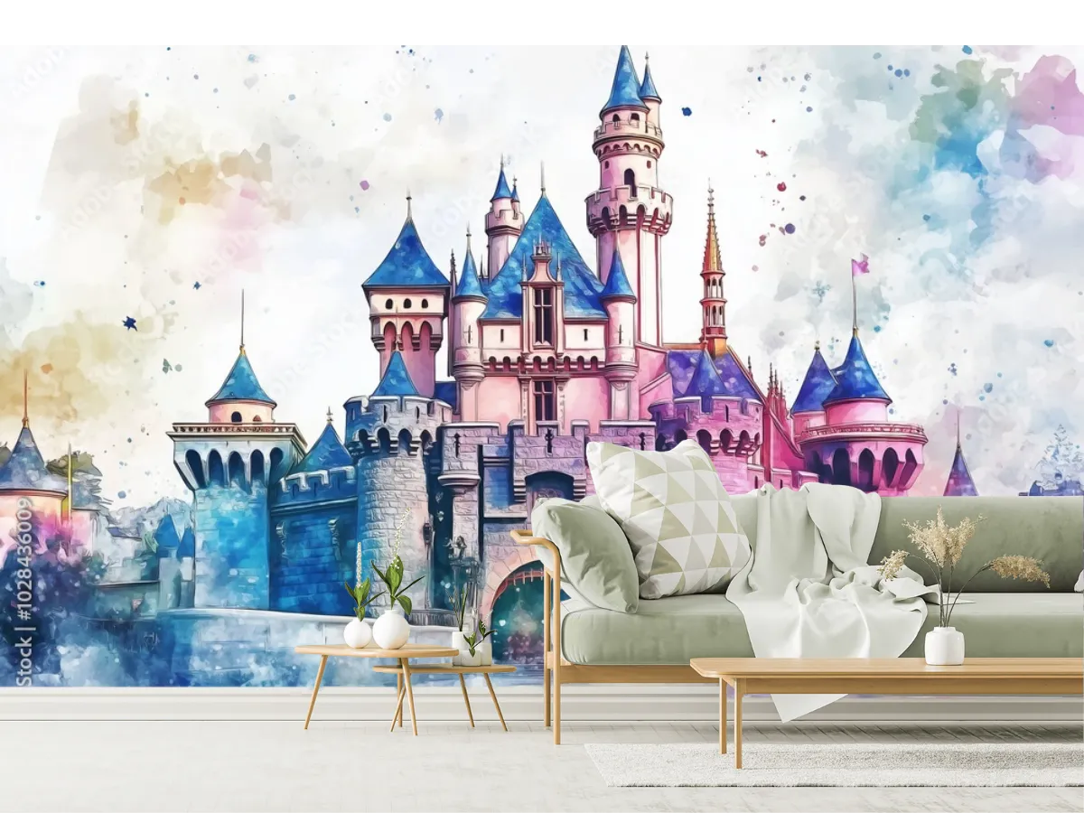 Mural Castillo de Ensueño Acuarela para Sala en Vinil Arquitectónico