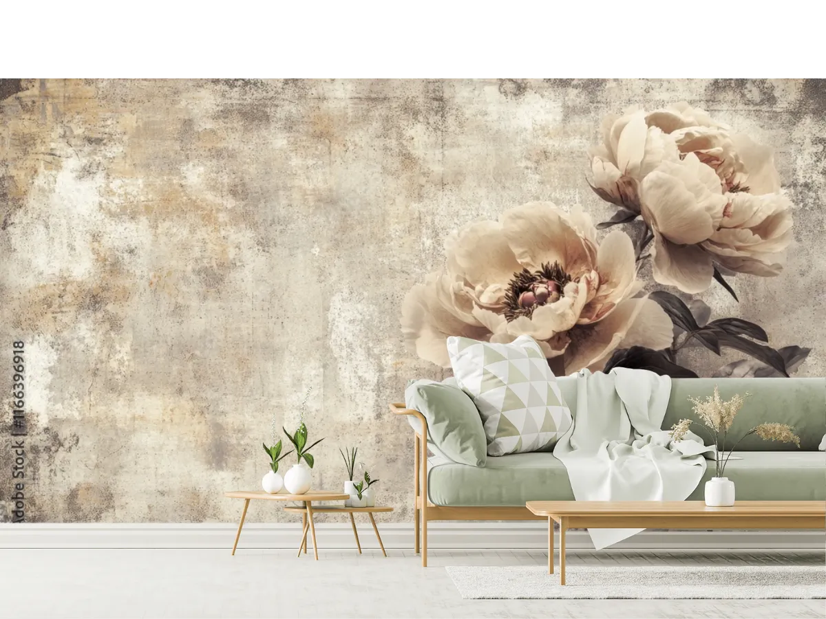 Mural Flor Peonía Vintage en Vinil Arquitectónico o Papel Tapiz
