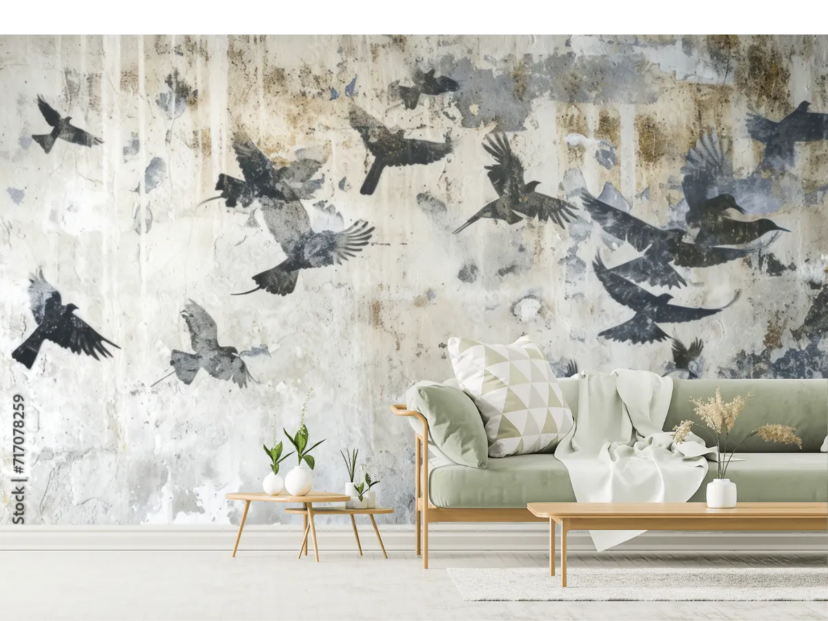 Mural Vuelo Libre de Aves en Vinil Arquitectónico, mural de pared decorativo