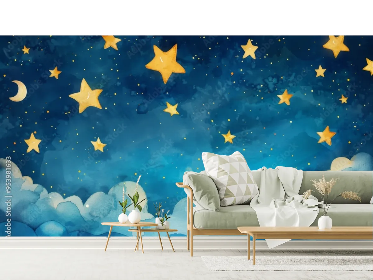 Mural Noche de Ensueño Estrellado Infantil - Fotomural Decorativo Papel Tapiz