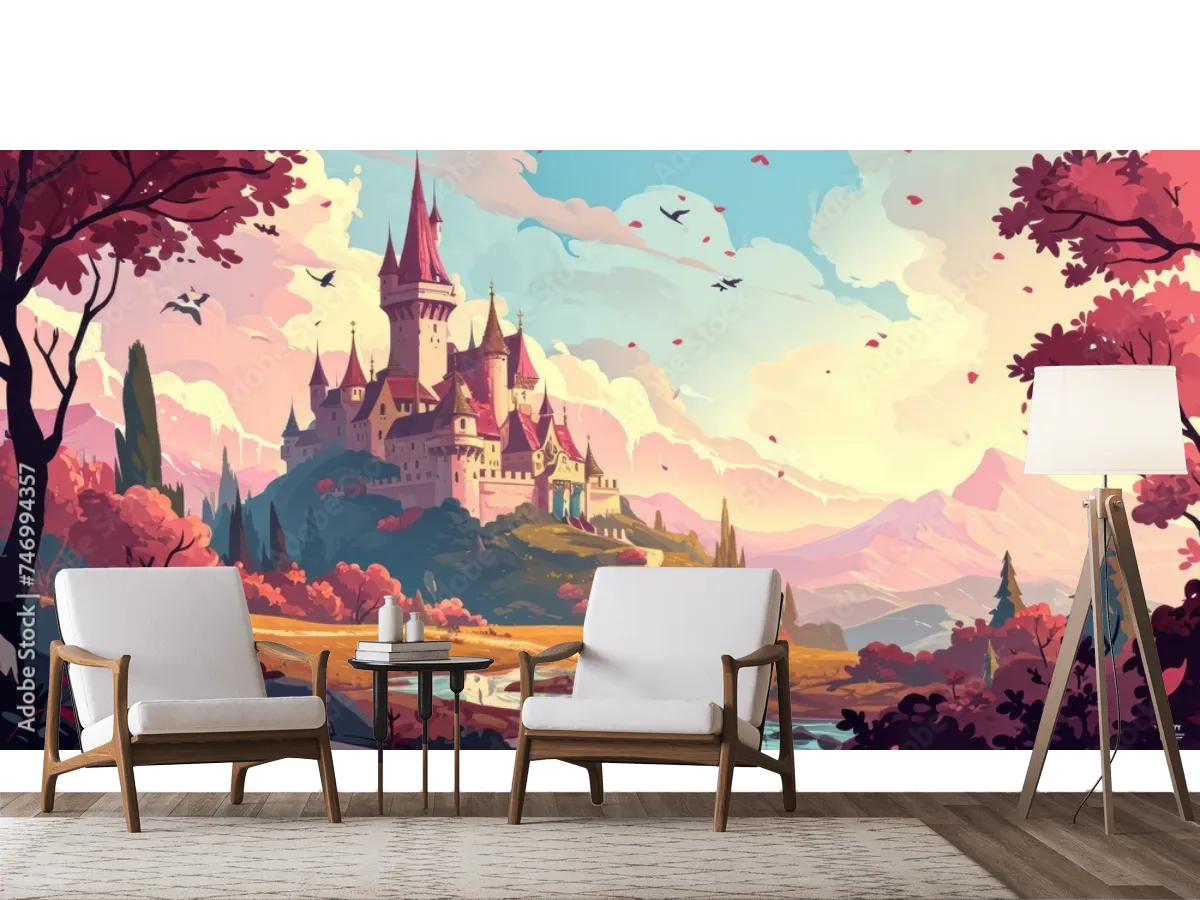 Mural Castillo de Ensueño para Decoración de Pared - Vinil Arquitectónico y Papel Tapiz
