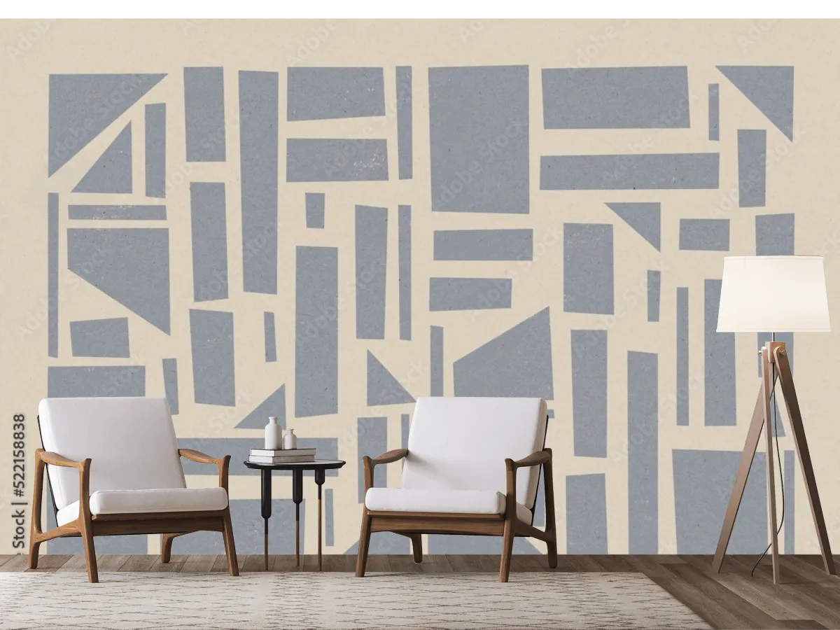 Mural Geométrico Minimalista Gris para Decoración de Pared, Vinil Arquitectónico