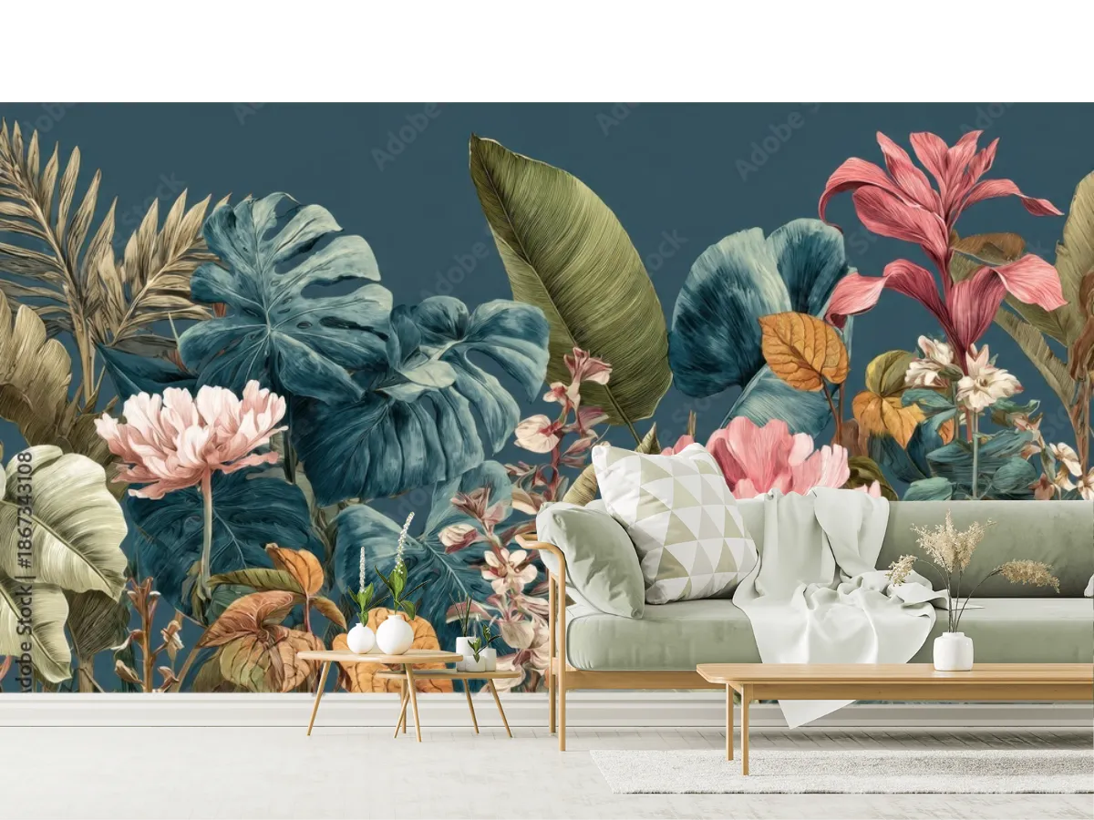 Mural Botánico Tropical Esplendor – Vinil Arquitectónico o Papel Tapiz Decorativo