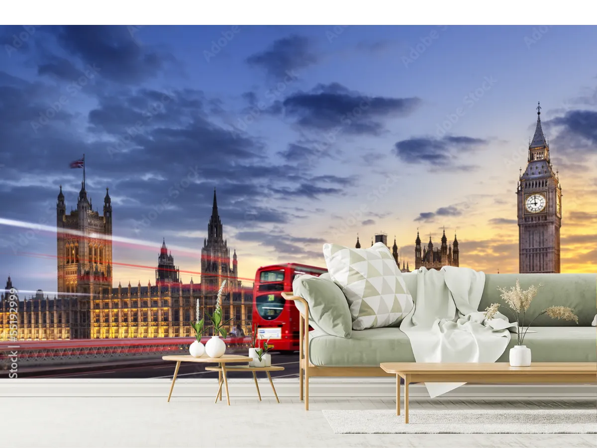 Mural Londres Nocturno Big Ben Vinil Arquitectónico Fotomural Decorativo