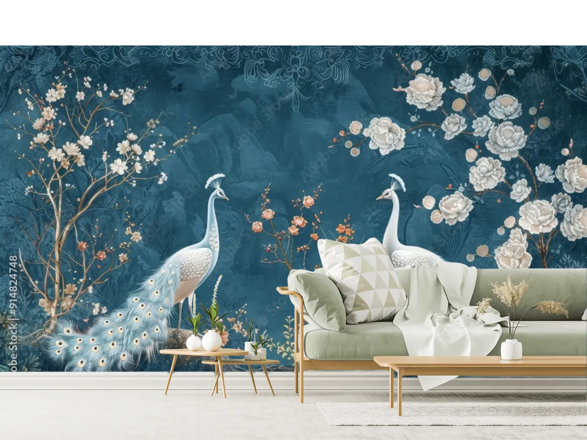Mural Pares de Pavos Reales en Jardín - Fotomural Decorativo Vinil Arquitectónico