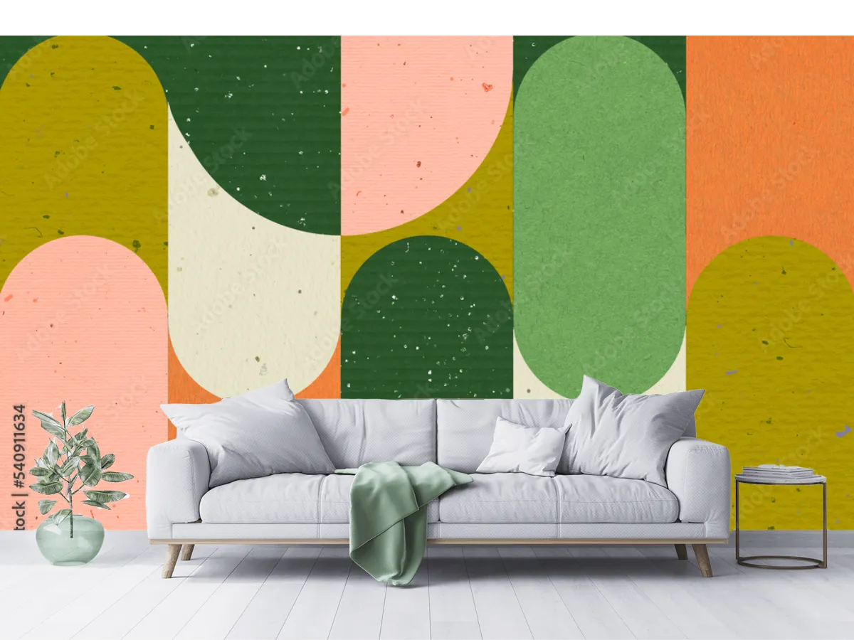 Mural Geométrico Moderno Vitalidad Retro para Decoración de Sala o Recámara