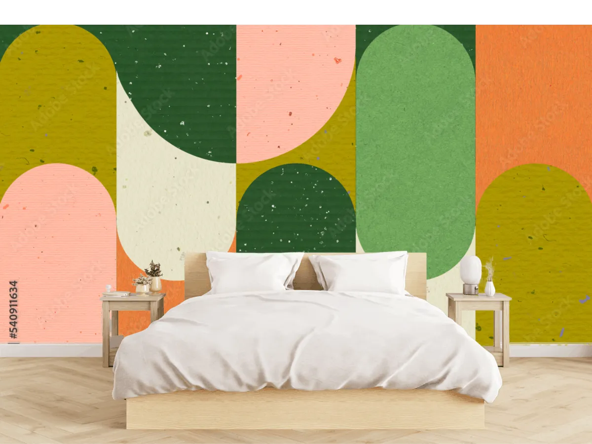 Mural Geométrico Moderno Vitalidad Retro para Decoración de Sala o Recámara