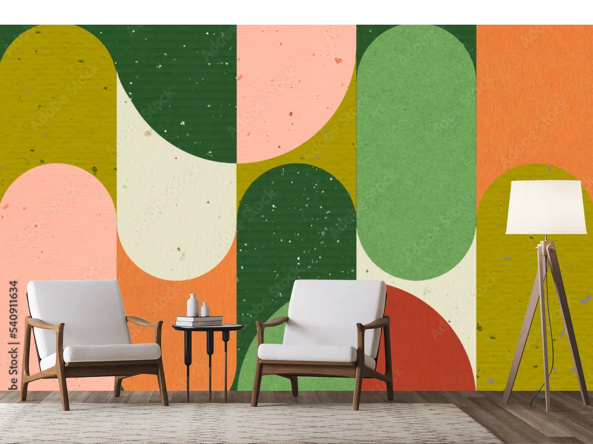 Mural Geométrico Moderno Vitalidad Retro para Decoración de Sala o Recámara