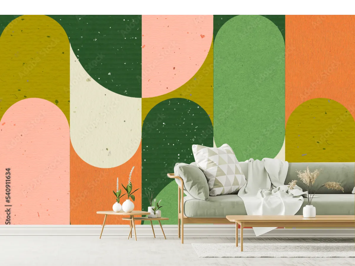 Mural Geométrico Moderno Vitalidad Retro para Decoración de Sala o Recámara