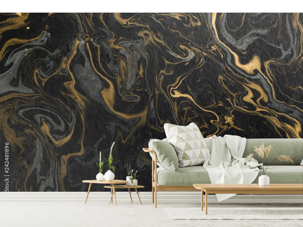 Mural Ébano Dorado Abstracto – Fotomural decorativo para sala y recámara