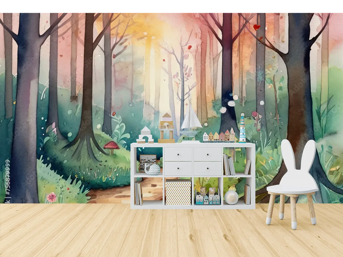 Mural Bosque Encantado Acuarela para Pared en Vinil o Tapiz