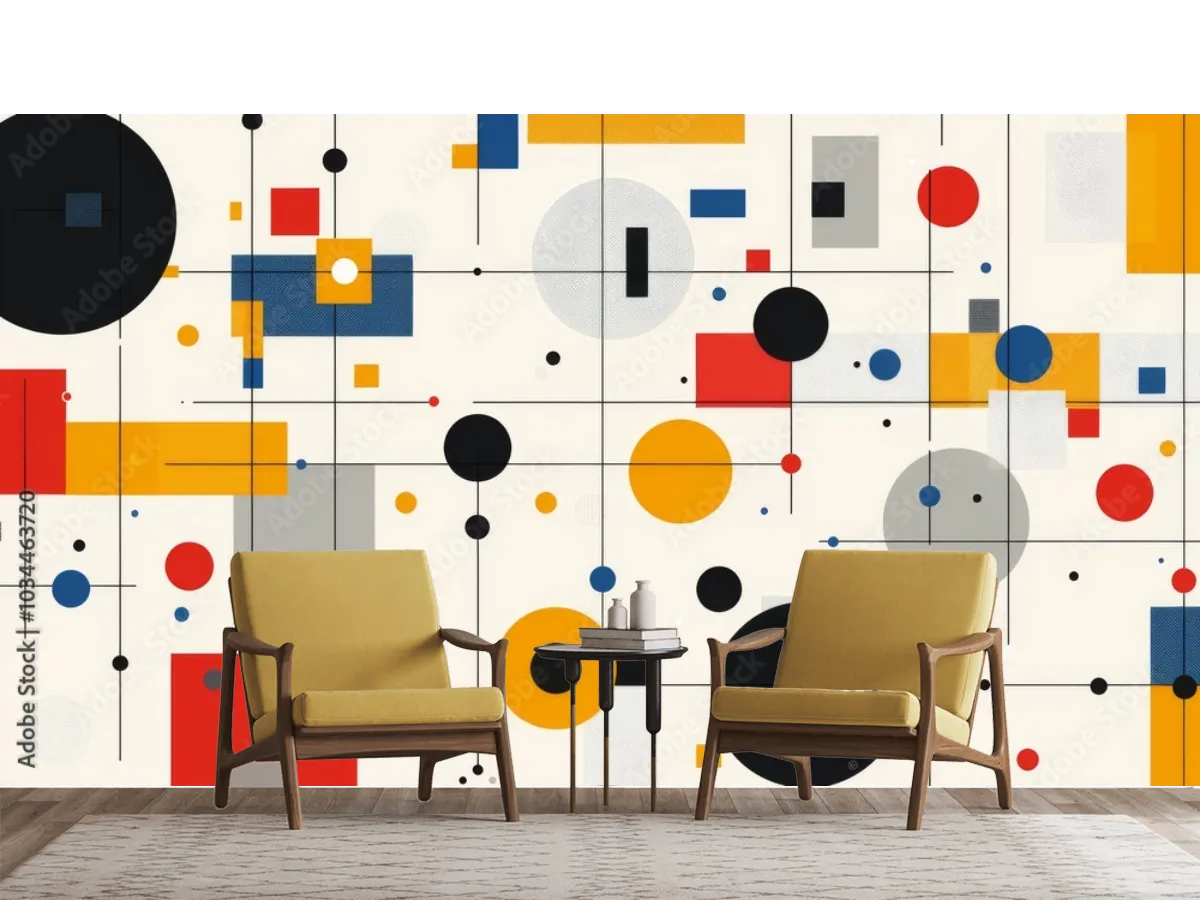 Mural Geométrico Bauhaus Esferas y Cuadros | Fotomural Personalizado
