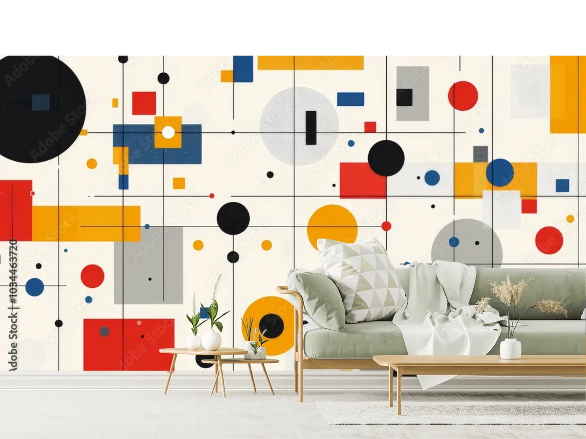 Mural Geométrico Bauhaus Esferas y Cuadros | Fotomural Personalizado