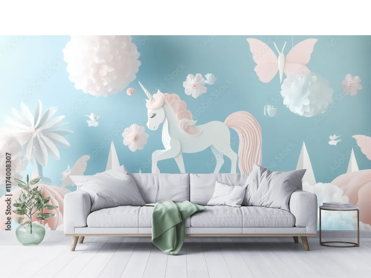 Mural Unicornio de Ensueño para Niñas – Vinil Arquitectónico, Papel Tapiz y Más