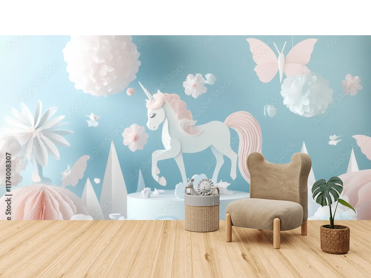 Mural Unicornio de Ensueño para Niñas – Vinil Arquitectónico, Papel Tapiz y Más