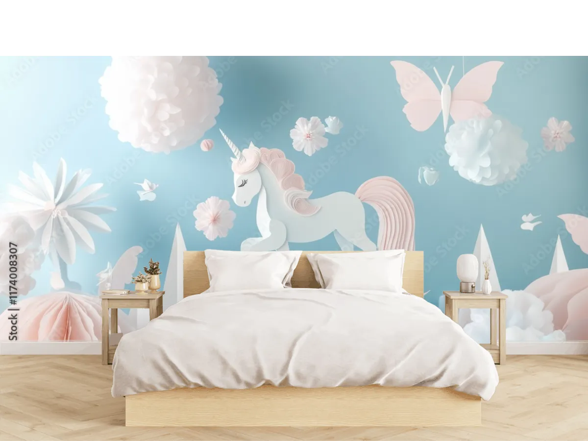 Mural Unicornio de Ensueño para Niñas – Vinil Arquitectónico, Papel Tapiz y Más