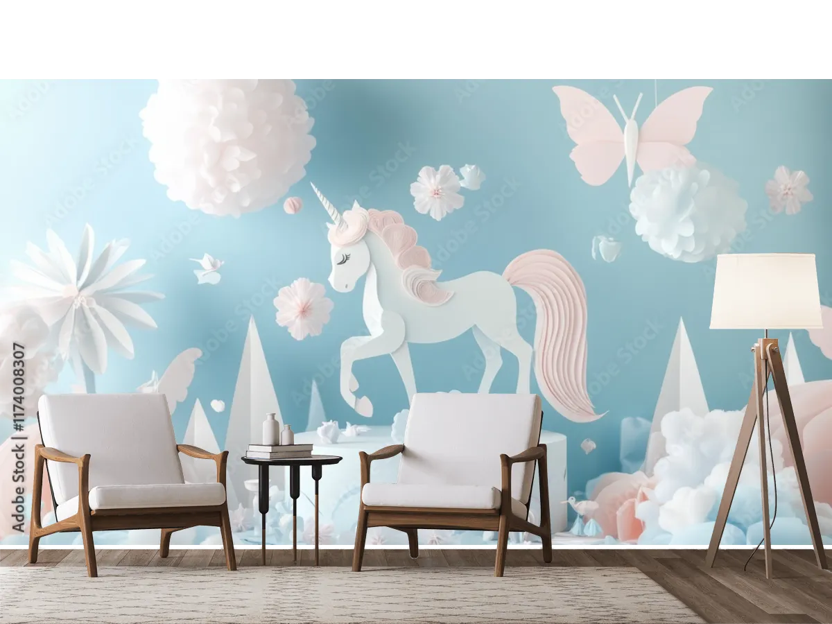 Mural Unicornio de Ensueño para Niñas – Vinil Arquitectónico, Papel Tapiz y Más