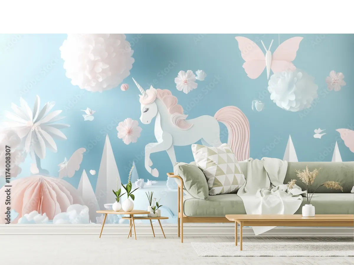 Mural Unicornio de Ensueño para Niñas – Vinil Arquitectónico, Papel Tapiz y Más