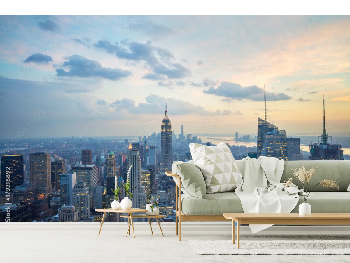 Mural Skyline Manhattan Nocturno en Vinil Arquitectónico o Papel Tapiz