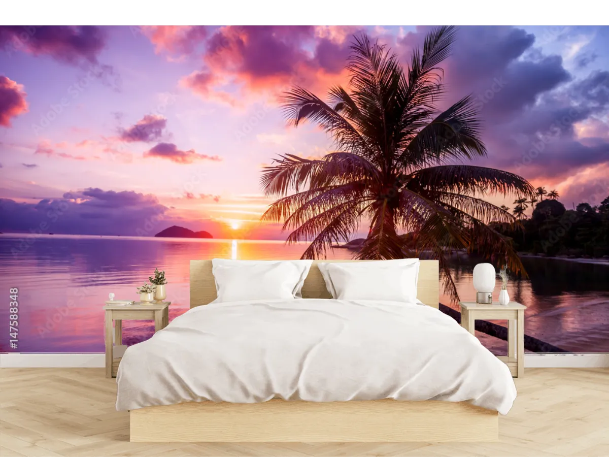 Mural Atardecer Paraíso Tropical Decorativo - Vinil Arquitectónico y Tapiz