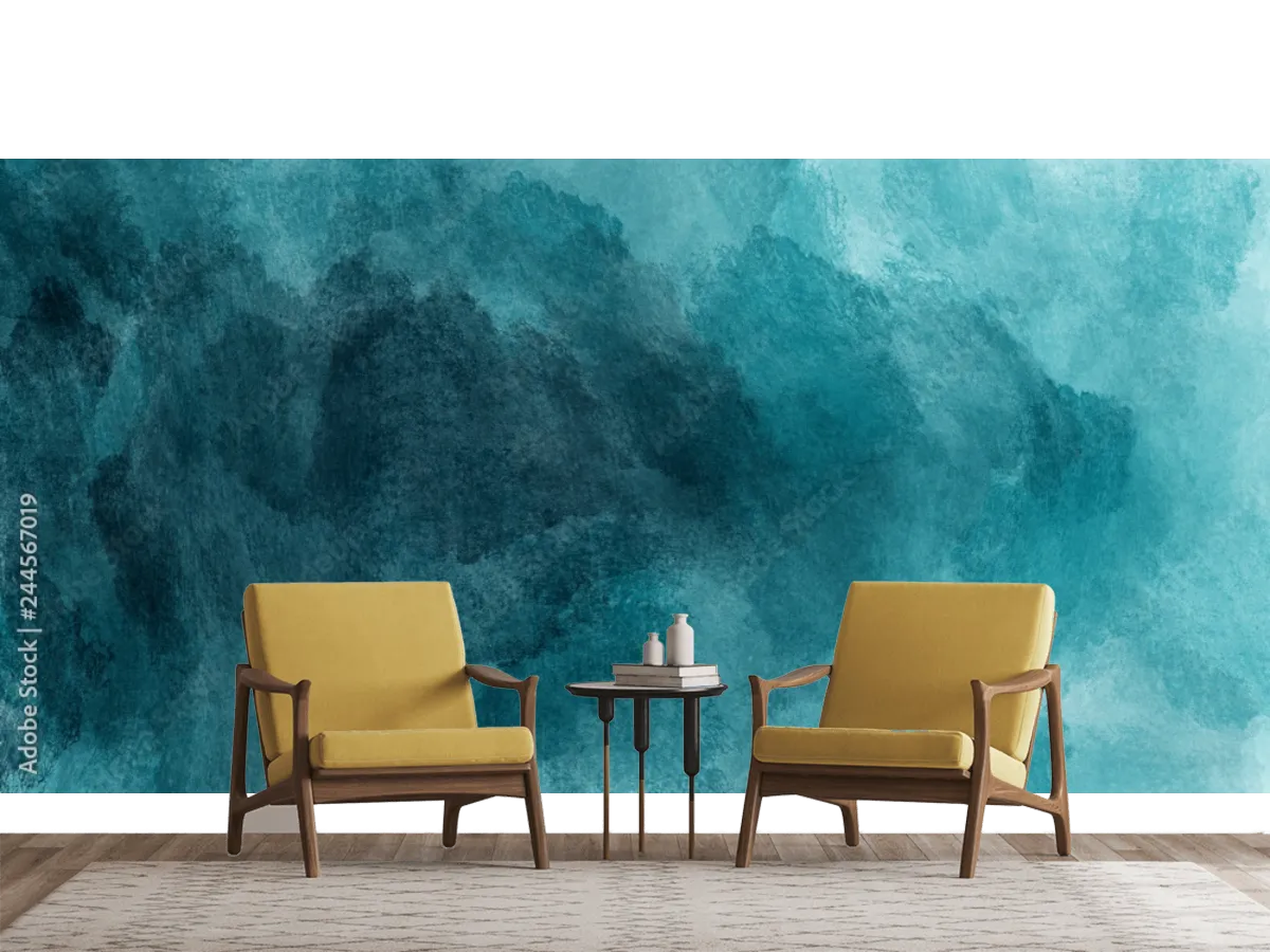 Mural Niebla Turquesa Profunda para sala o recámara – Vinil, Tapiz, Surfaces