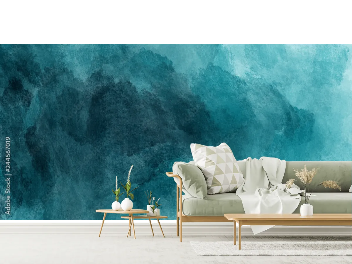 Mural Niebla Turquesa Profunda para sala o recámara – Vinil, Tapiz, Surfaces