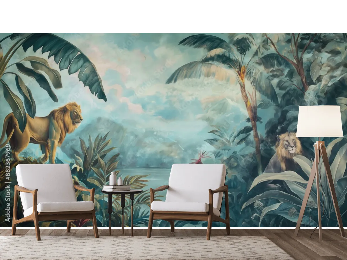 Mural Modelo Selva Majestuosa Leones - Fotomural Decorativo Vinil